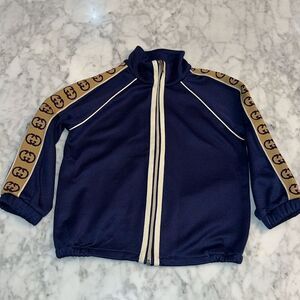 GUCCI BOYS JERSEY “GG” TRIM ZIP UP 24M